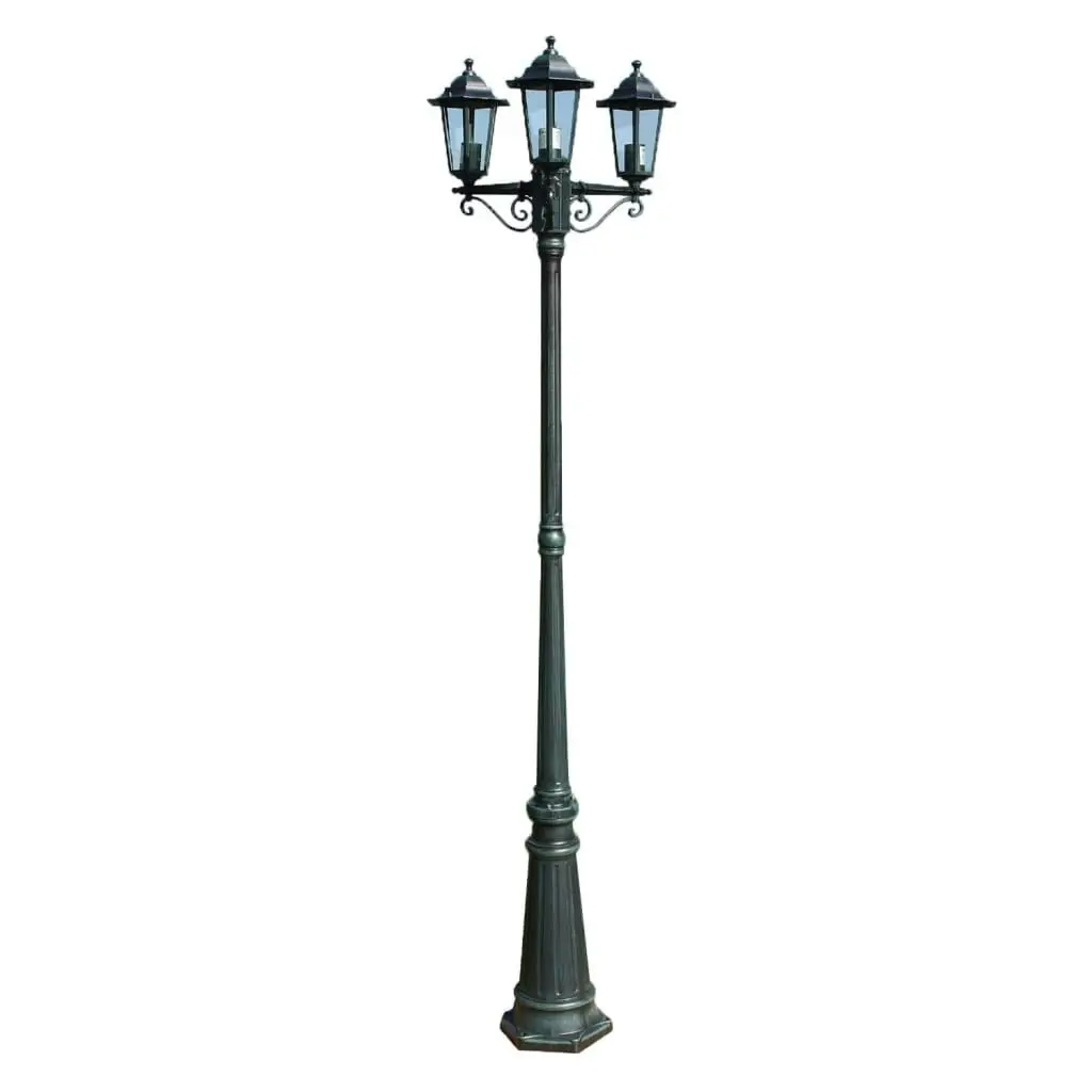 Garden Light Post 3-arms 215 cm Dark Green/Black Aluminium 40246