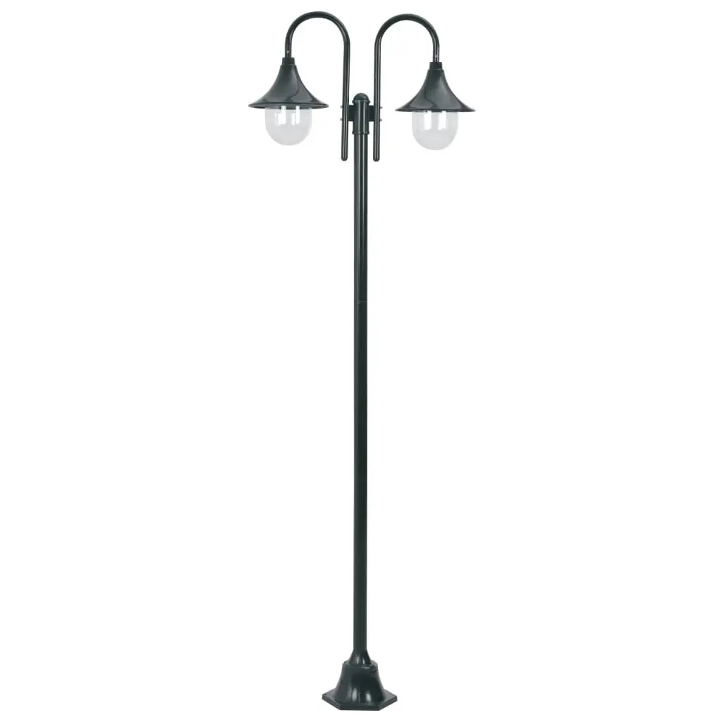 Garden Post Light E27 220 cm Aluminium 2-Lantern Dark Green 44217