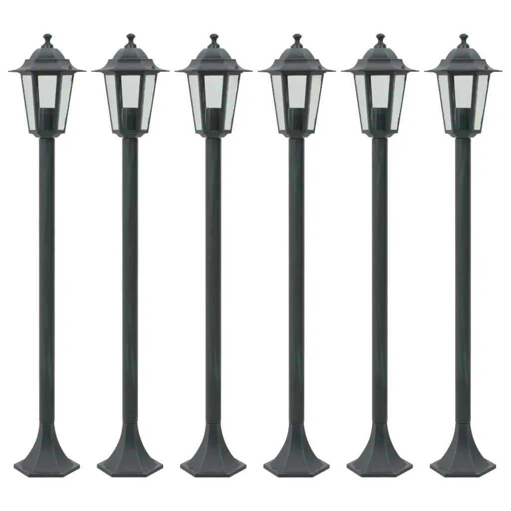 Garden Post Lights 6 pcs E27 110 cm Aluminium Dark Green 44214