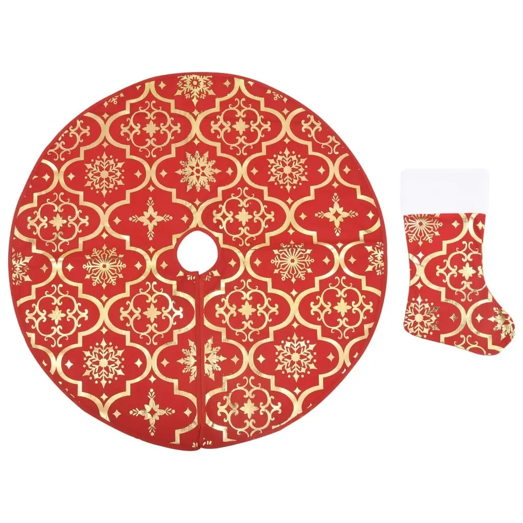 Luxury Christmas Tree Skirt with Sock Red 90 cm Fabric 330275