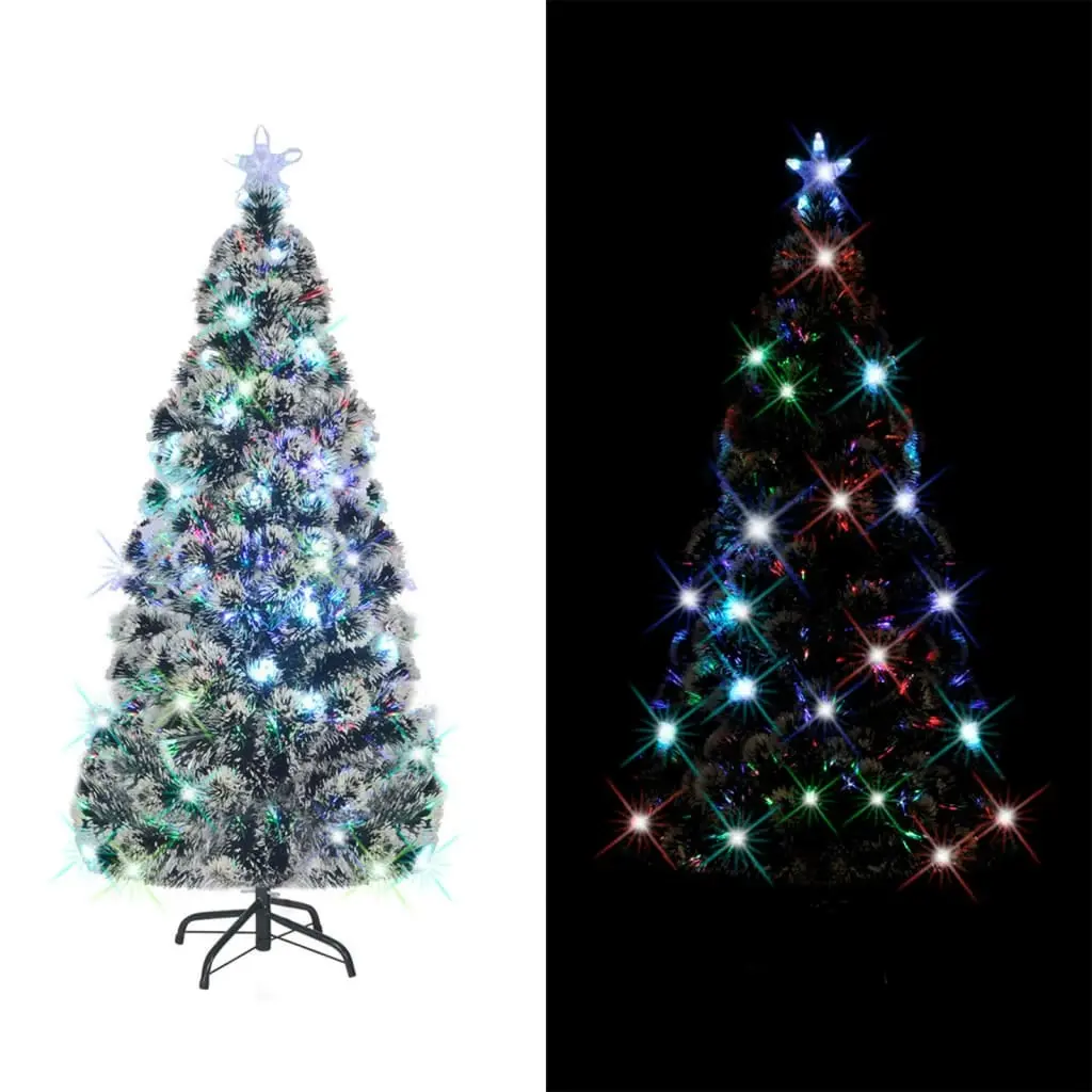 Pre-lit Christmas Tree Green and White 150 cm Fibre Optic 329067