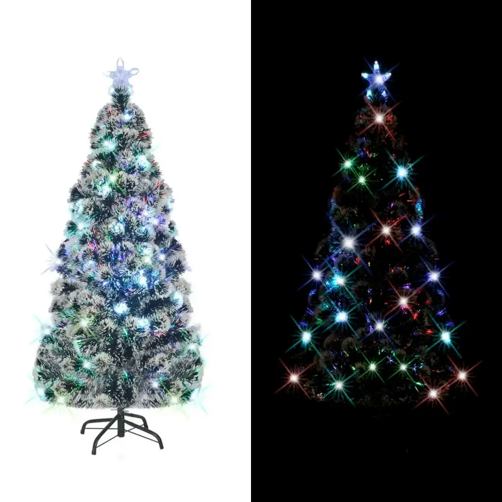 Pre-lit Christmas Tree Green and White 210 cm Fibre Optic 329069