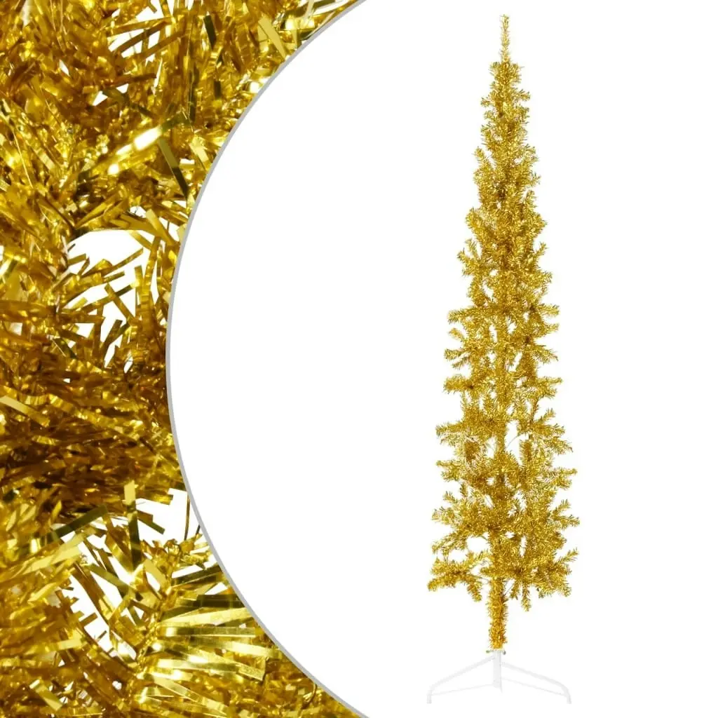 Slim Artificial Half Christmas Tree with Stand Gold 240 cm 344593