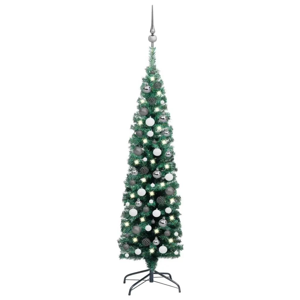 Slim Artificial Pre-lit Christmas Tree with Ball Set Green 150 cm 3077899