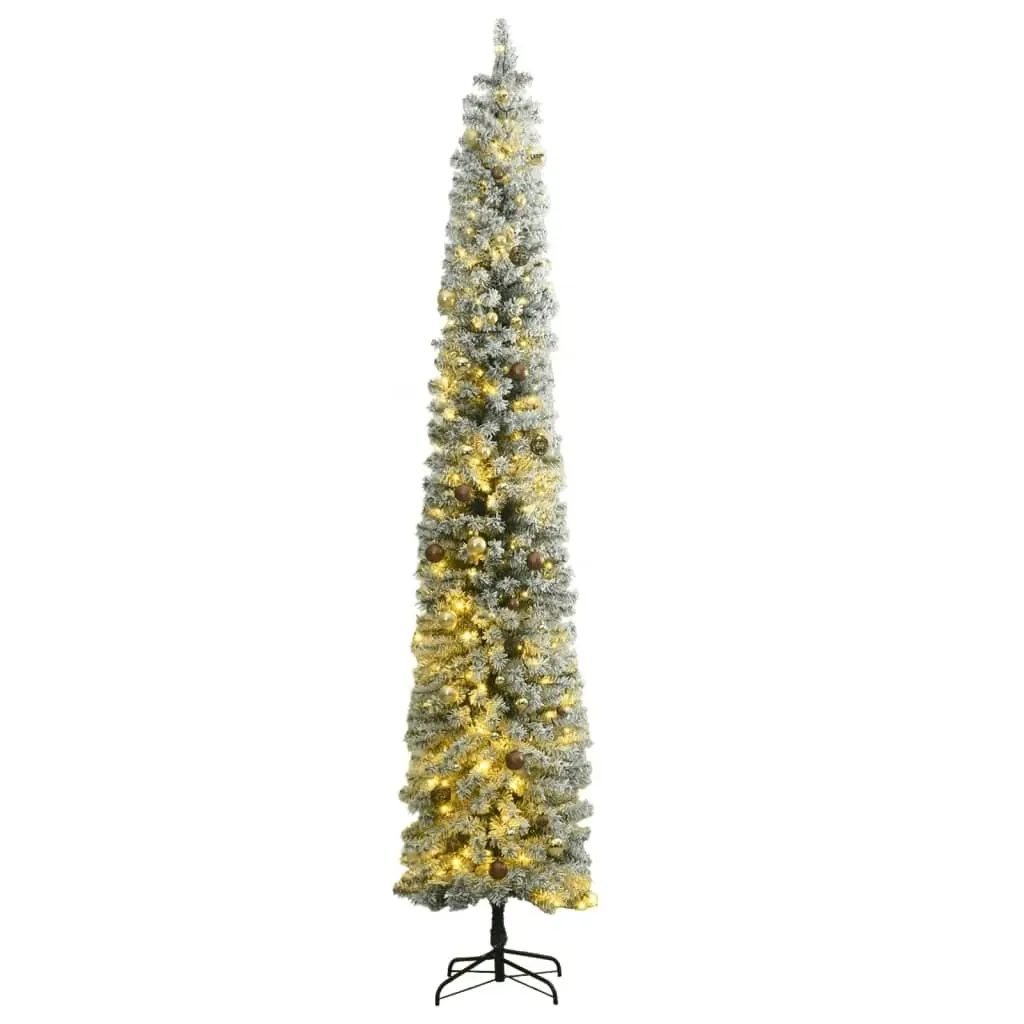 Slim Christmas Tree 300 LEDs & Ball Set & Flocked Snow 270 cm 3210218