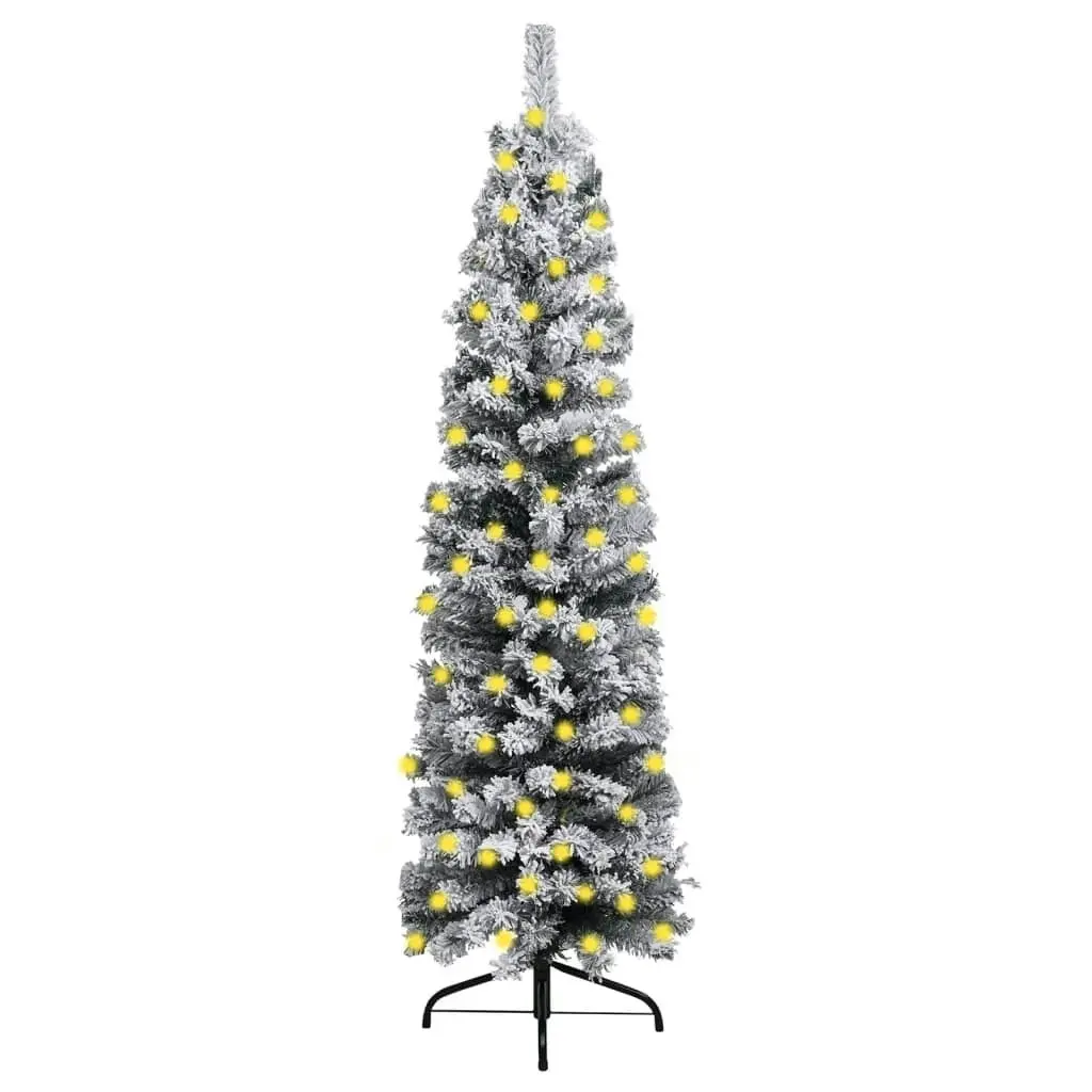 Slim Pre-lit Christmas Tree with Flocked Snow Green 240 cm PVC 3077758