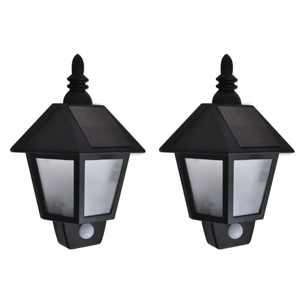 Solar Wall Lamps 2 pcs with Motion Sensor Black 277124