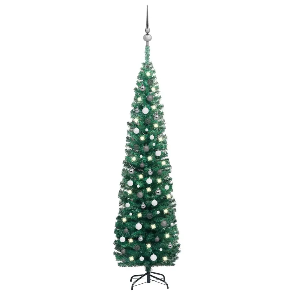 Slim Artificial Pre-lit Christmas Tree with Ball Set Green 240 cm 3077902