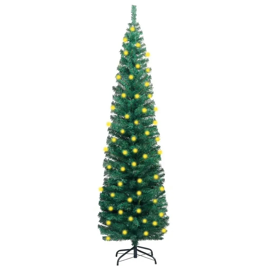 Slim Artificial Pre-lit Christmas Tree with Stand Green 240 cm PVC 3077753