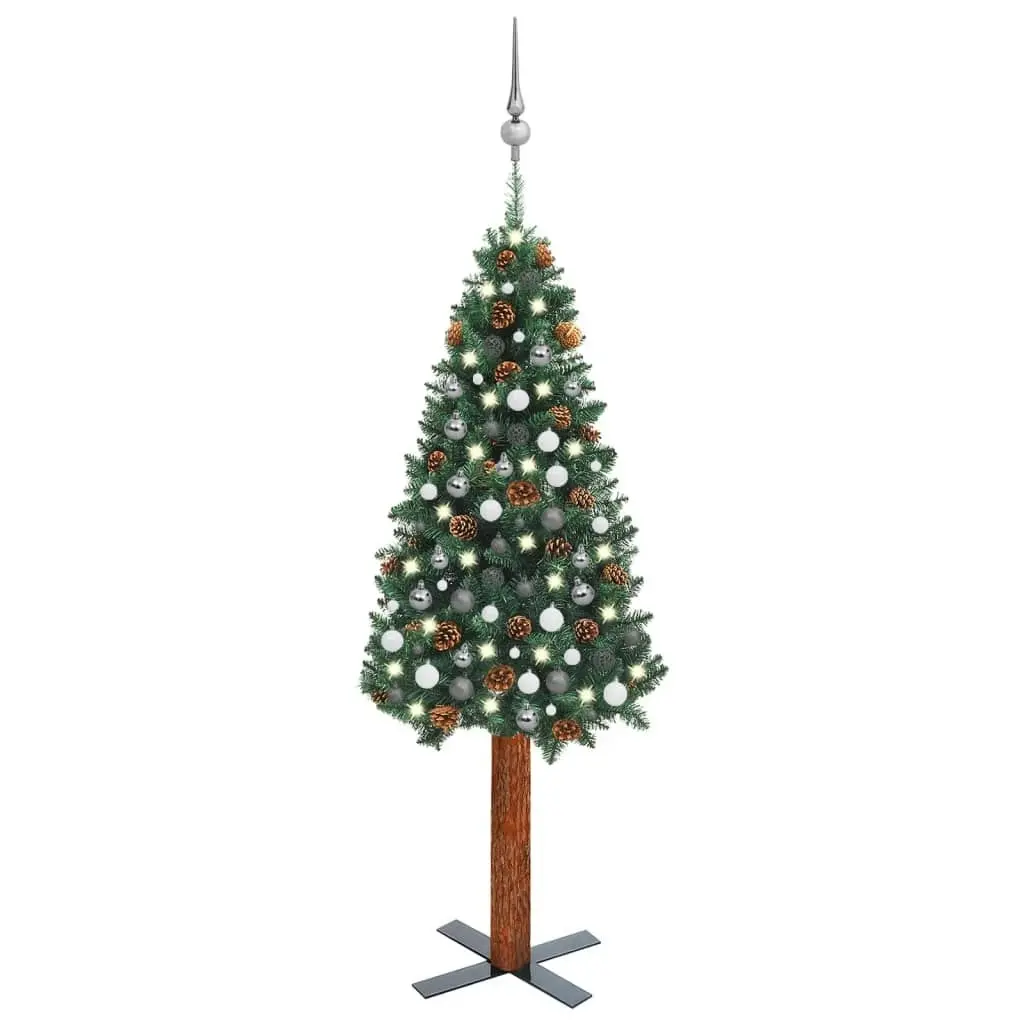 Slim Pre-lit Christmas Tree with Ball Set Green 210 cm PVC 3077910