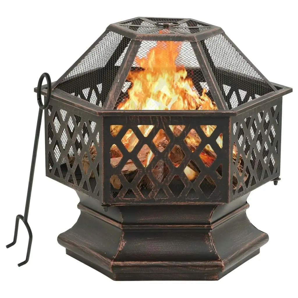 Rustic Fire Pit with Poker 62x54x56 cm XXL Steel 311887