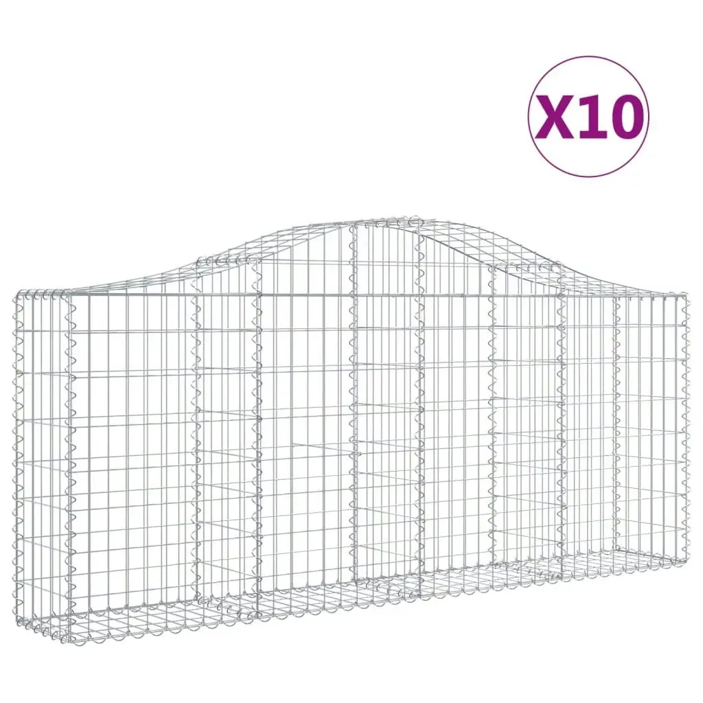 Arched Gabion Baskets 10 pcs 200x30x80/100 cm Galvanised Iron 3145417