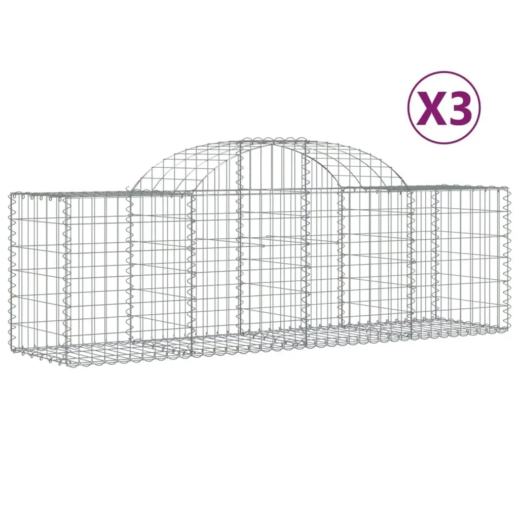 Arched Gabion Baskets 3 pcs 200x50x60/80 cm Galvanised Iron 3146279