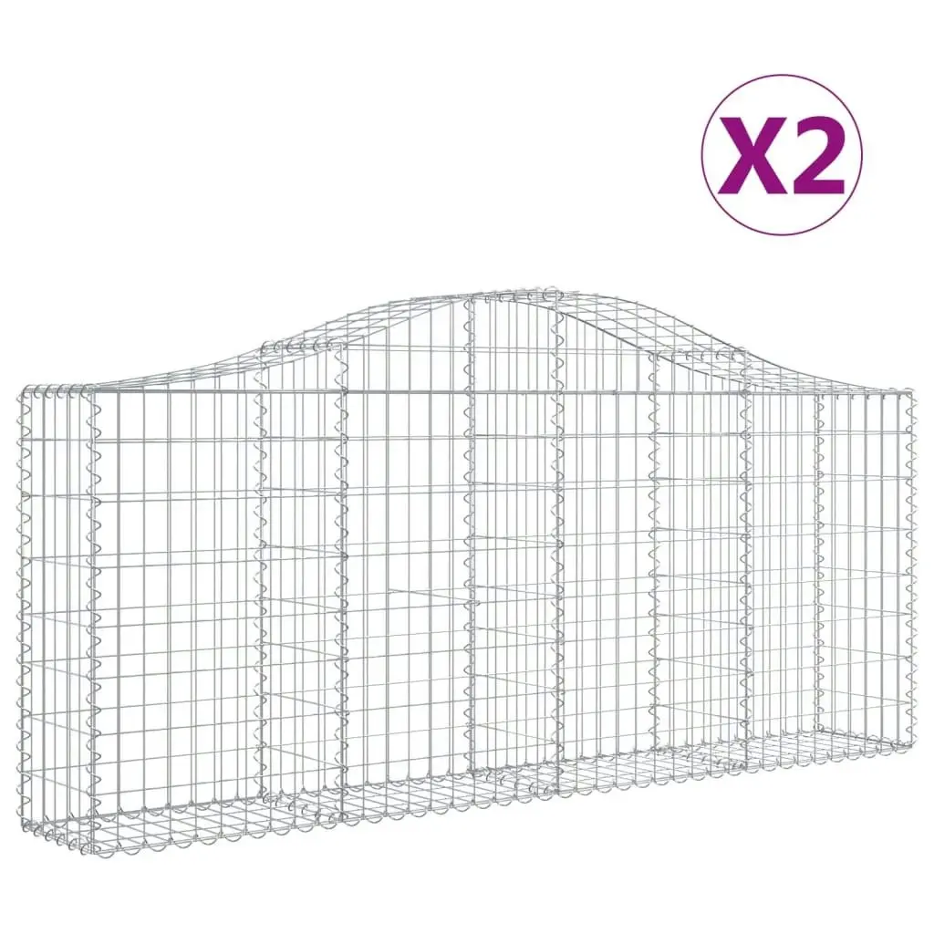 Arched Gabion Baskets 2 pcs 200x30x80/100 cm Galvanised Iron 3145409