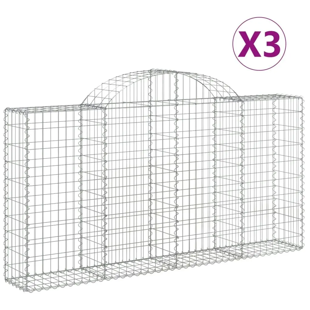 Arched Gabion Baskets 3 pcs 200x30x100/120 cm Galvanised Iron 3146111