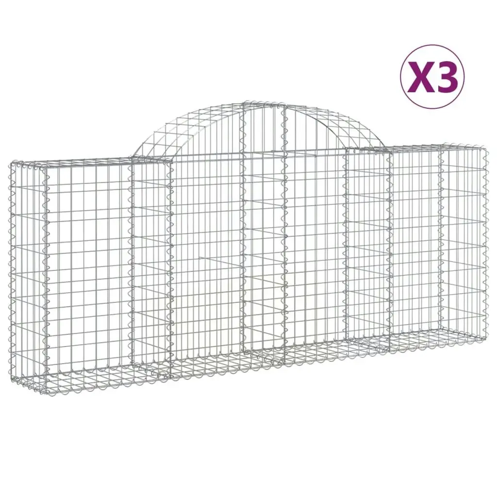 Arched Gabion Baskets 3 pcs 200x30x80/100 cm Galvanised Iron 3146090