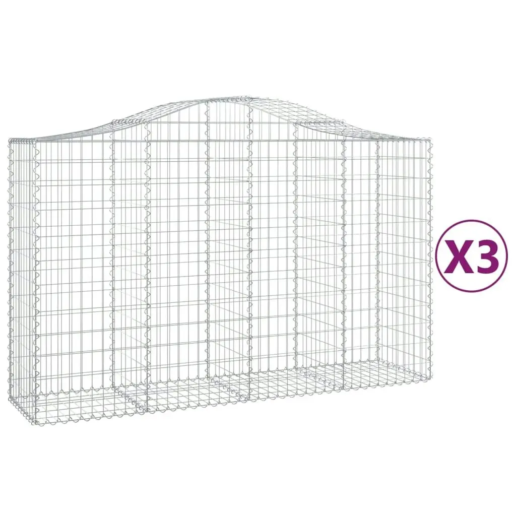 Arched Gabion Baskets 3 pcs 200x50x120/140 cm Galvanised Iron 3145662