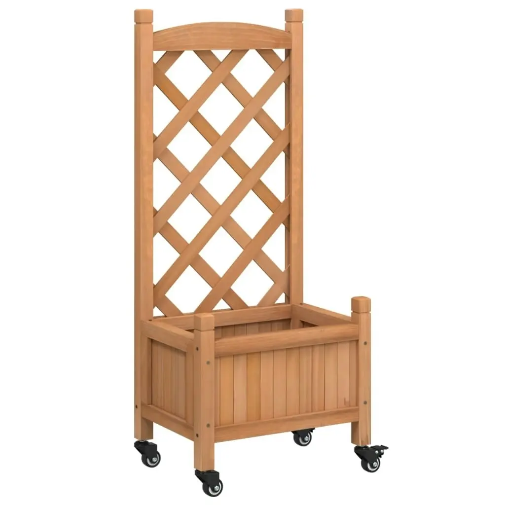 Planter with Trellis and Wheels Brown Solid Wood Fir 3207644