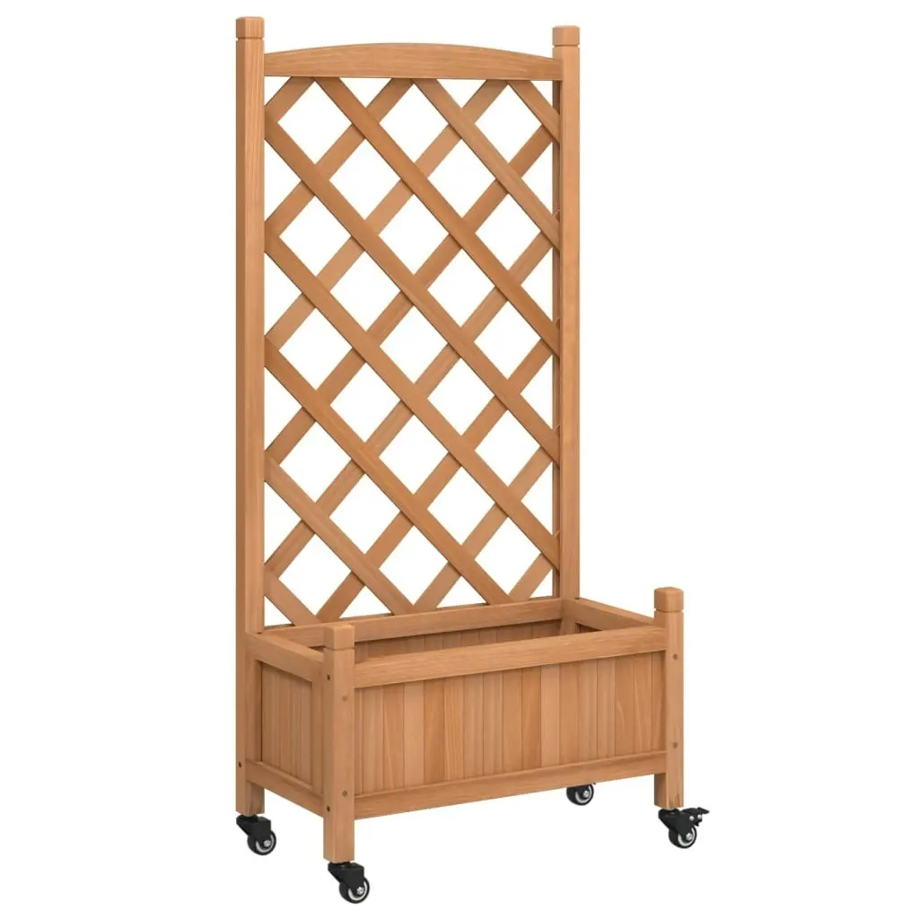 Planter with Trellis and Wheels Brown Solid Wood Fir 3207647