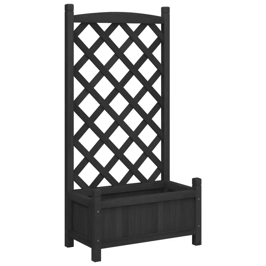 Planter with Trellis Black Solid Wood Fir 365487