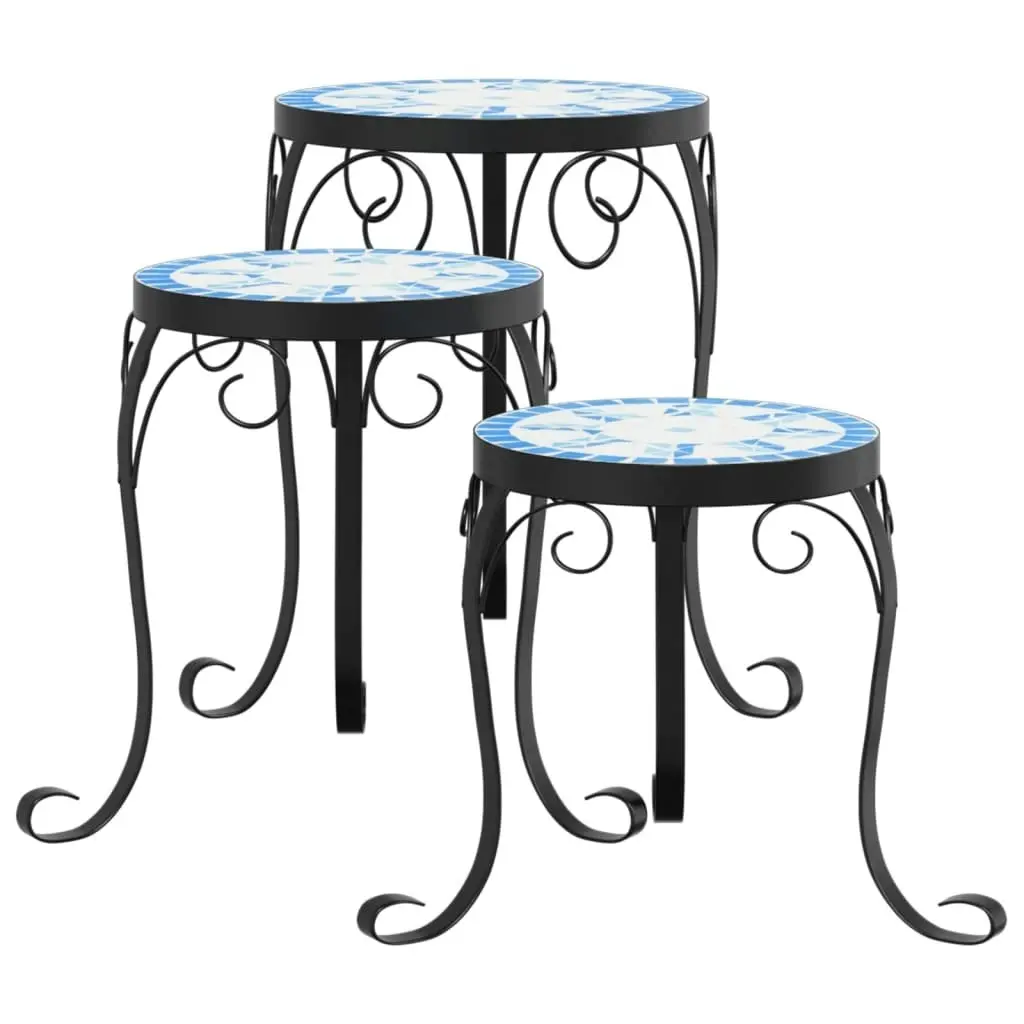 Plant Stands 3 pcs Blue and White Ceramic 4003394