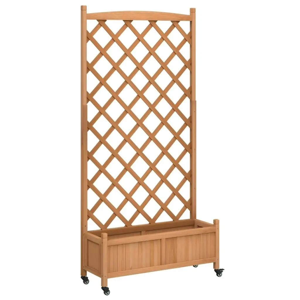 Planter with Trellis and Wheels Brown Solid Wood Fir 3207653