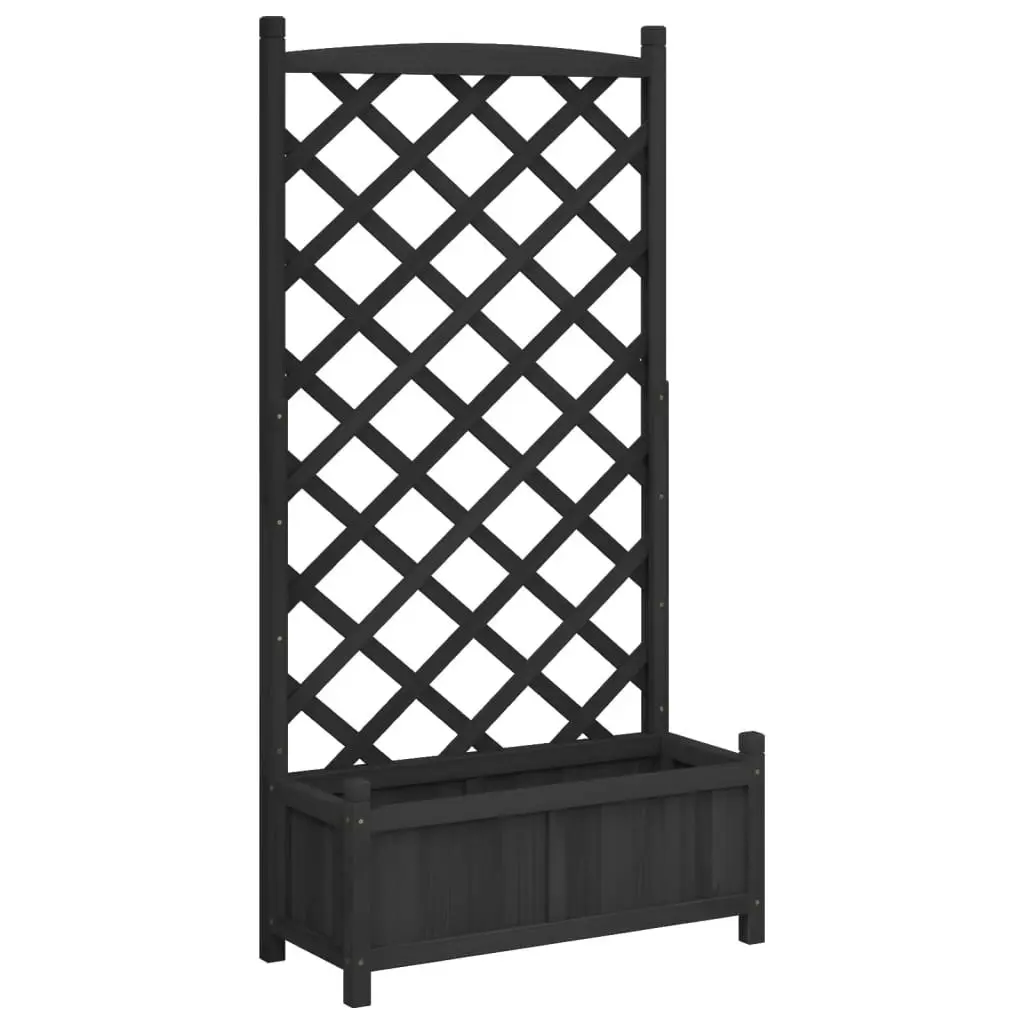 Planter with Trellis Black Solid Wood Fir 365490