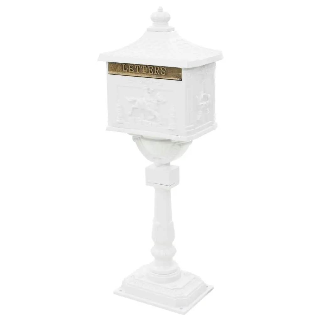 Pedestal Letterbox Aluminium Vintage Style Rustproof White 43894