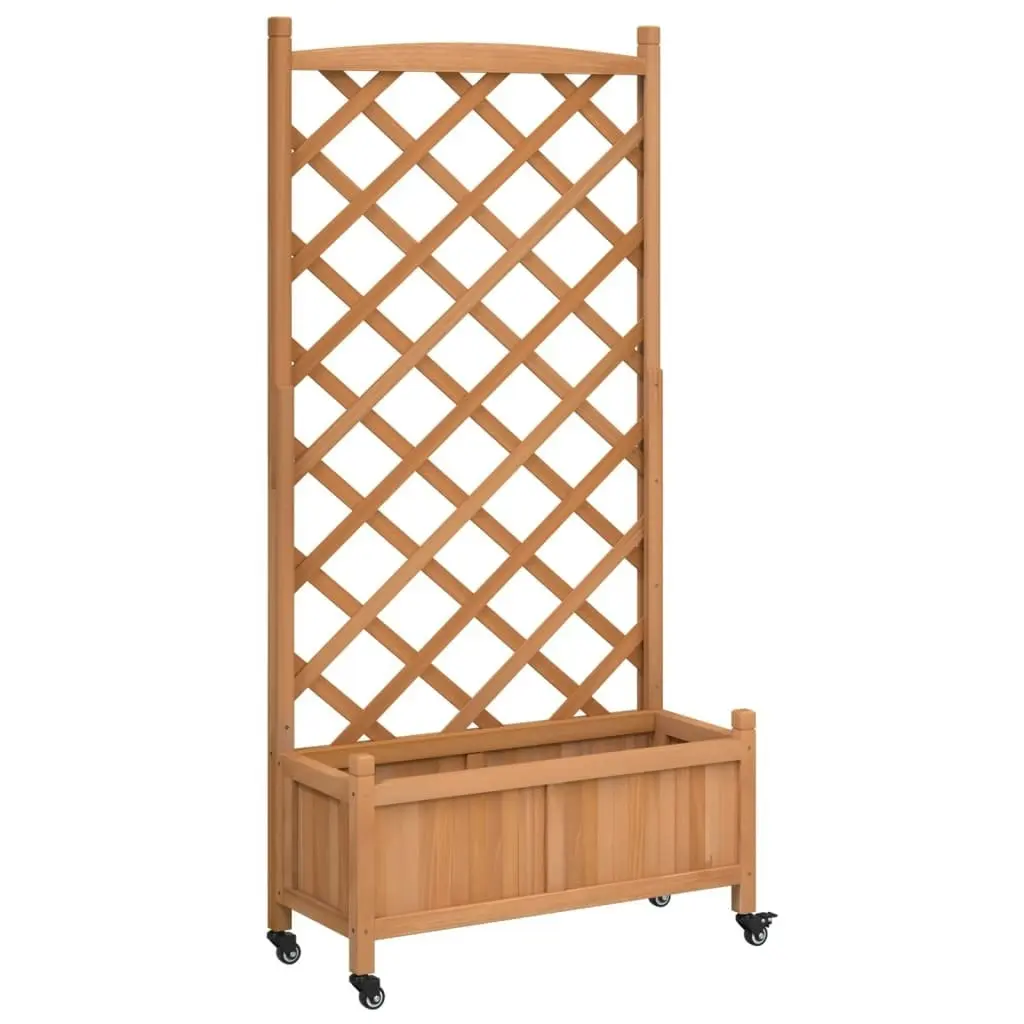 Planter with Trellis and Wheels Brown Solid Wood Fir 3207650