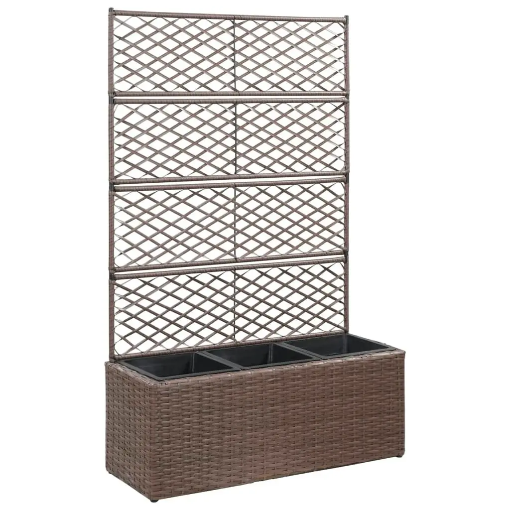 Trellis Raised Bed with 3 Pots 83x30x130 cm Poly Rattan Brown 46938