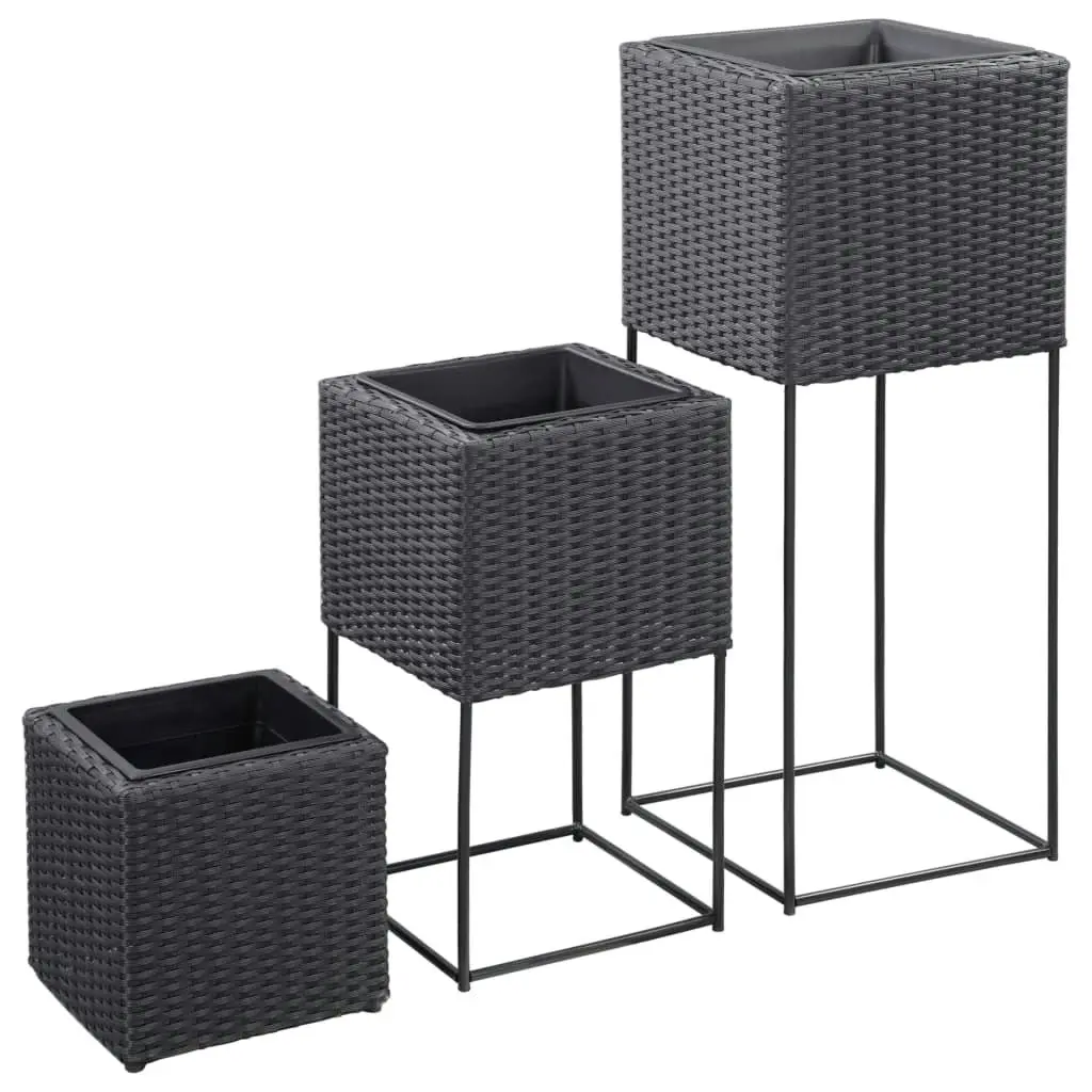 Garden Raised Beds 3 pcs Poly Rattan Black 46942