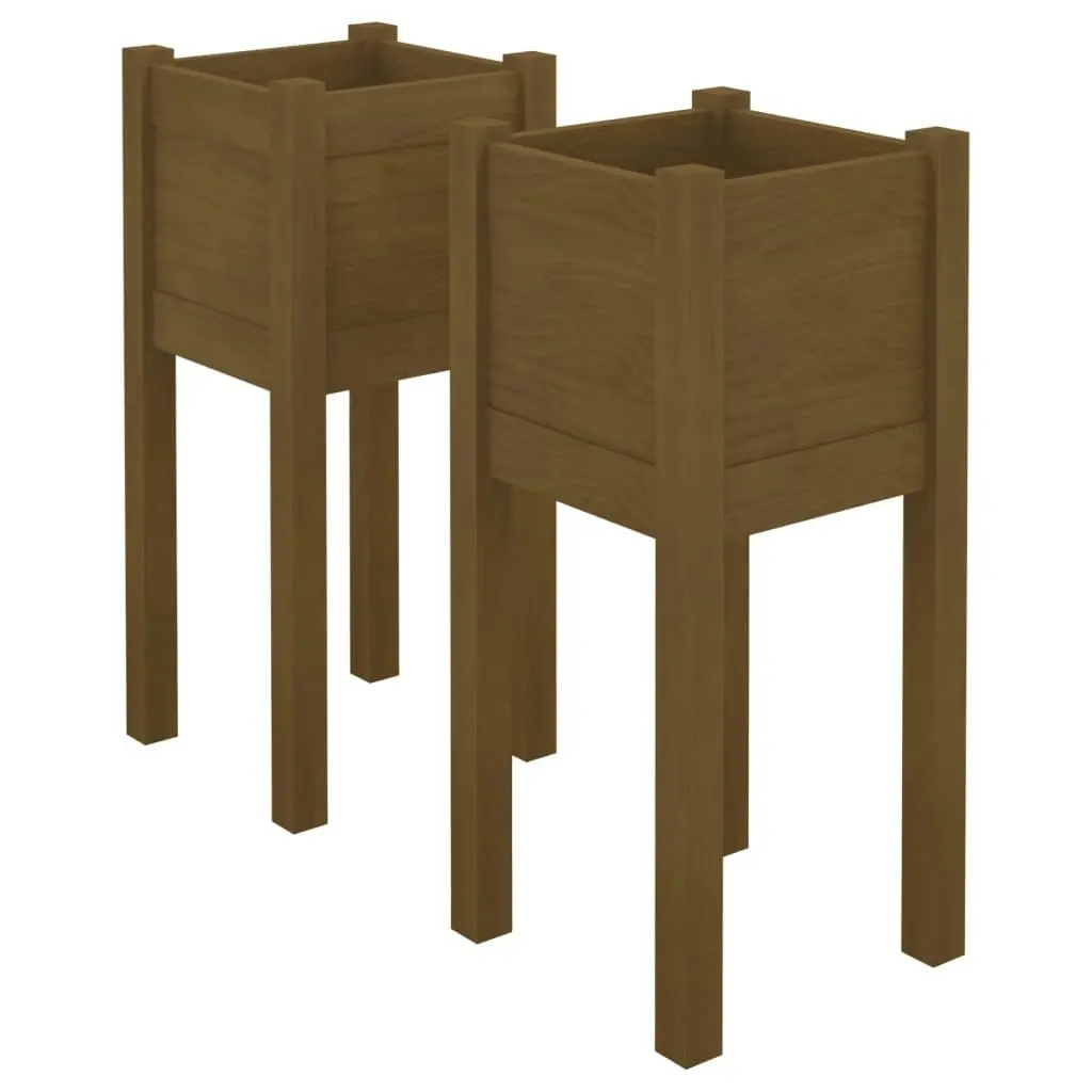 Garden Planters 2 pcs Honey Brown 31x31x70 cm Solid Pinewood 810786