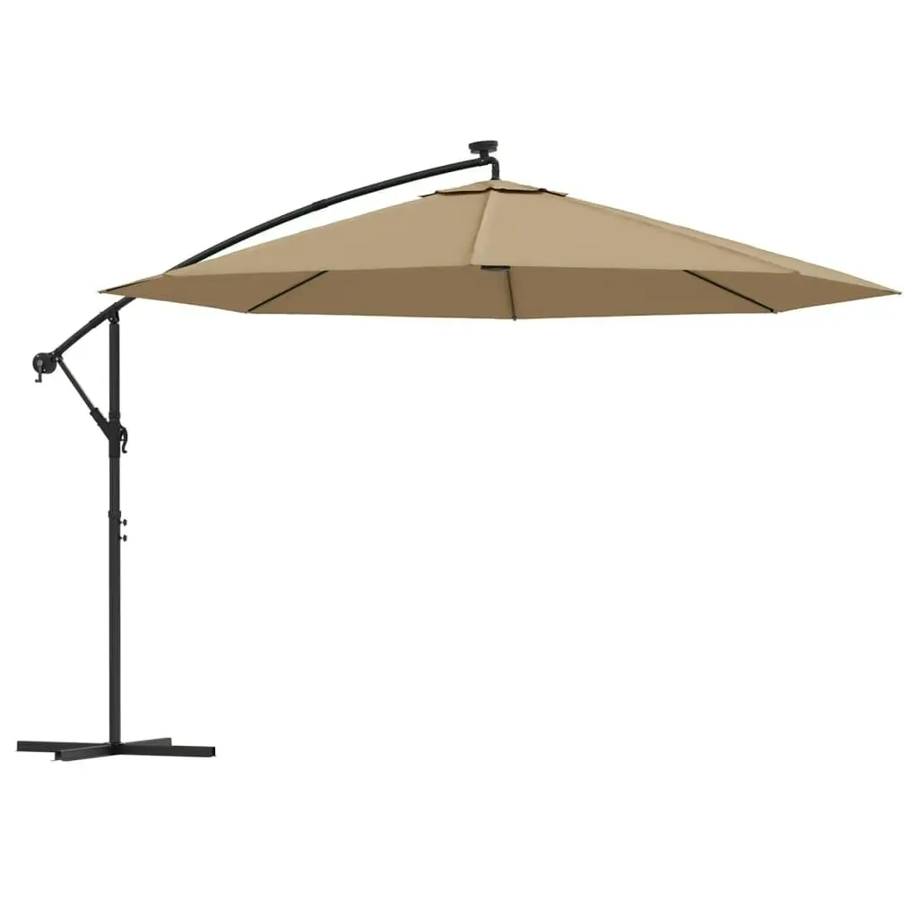 Cantilever Umbrella with LED Lights and Metal Pole 350 cm Taupe 44526