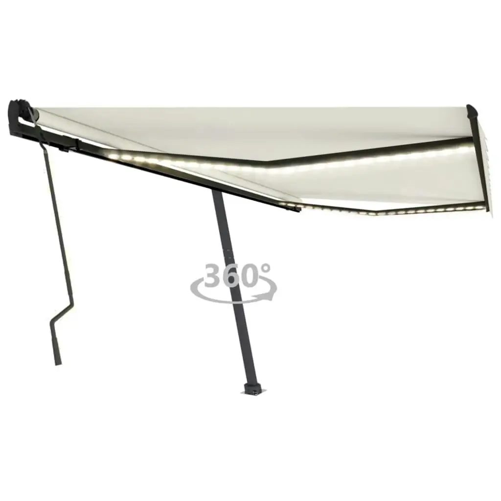 Manual Retractable Awning with LED 400x300 cm Cream 3069742