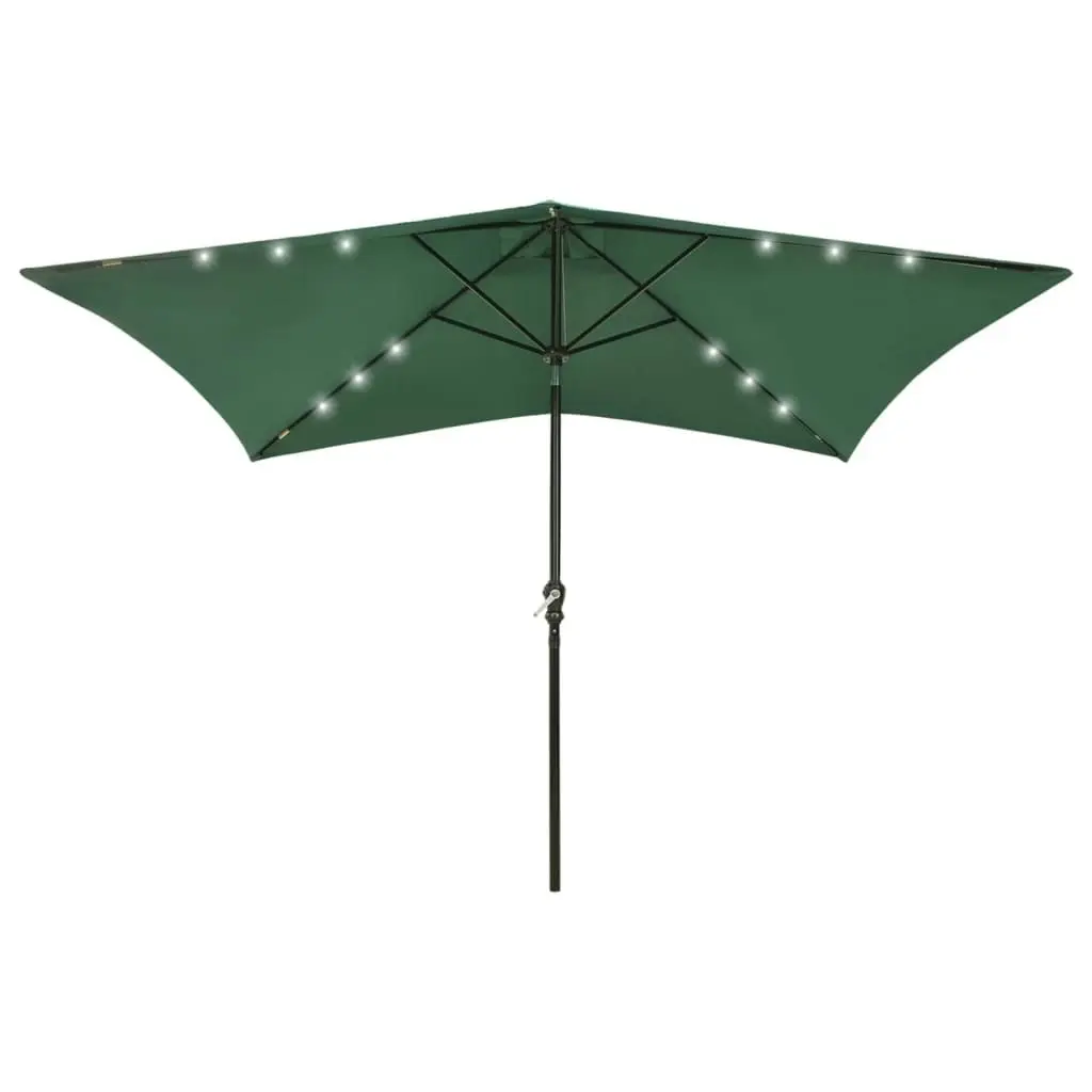 Parasol with LEDs and Steel Pole Green 2x3 m 313786