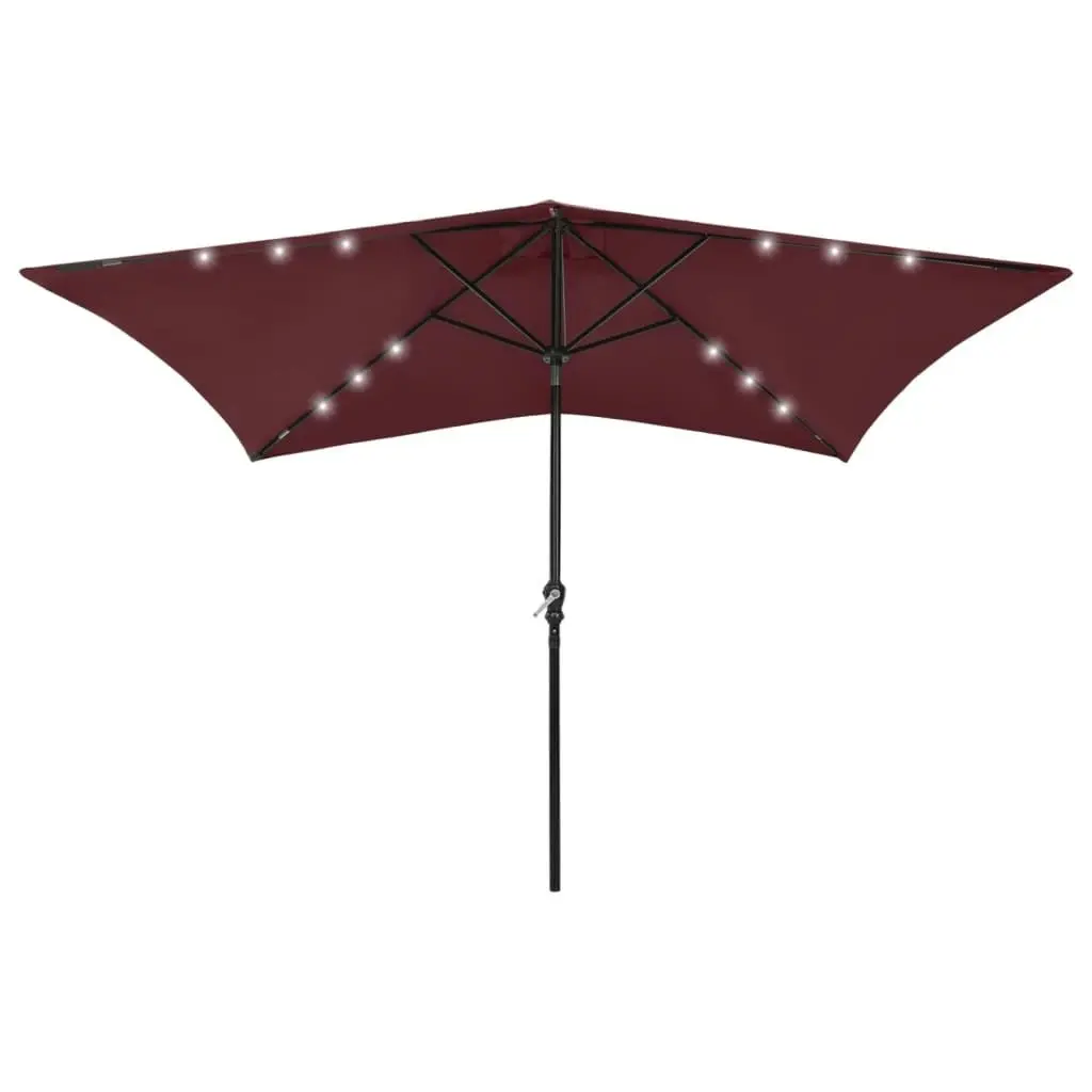 Parasol with LEDs and Steel Pole Bordeaux Red 2x3 m 313790