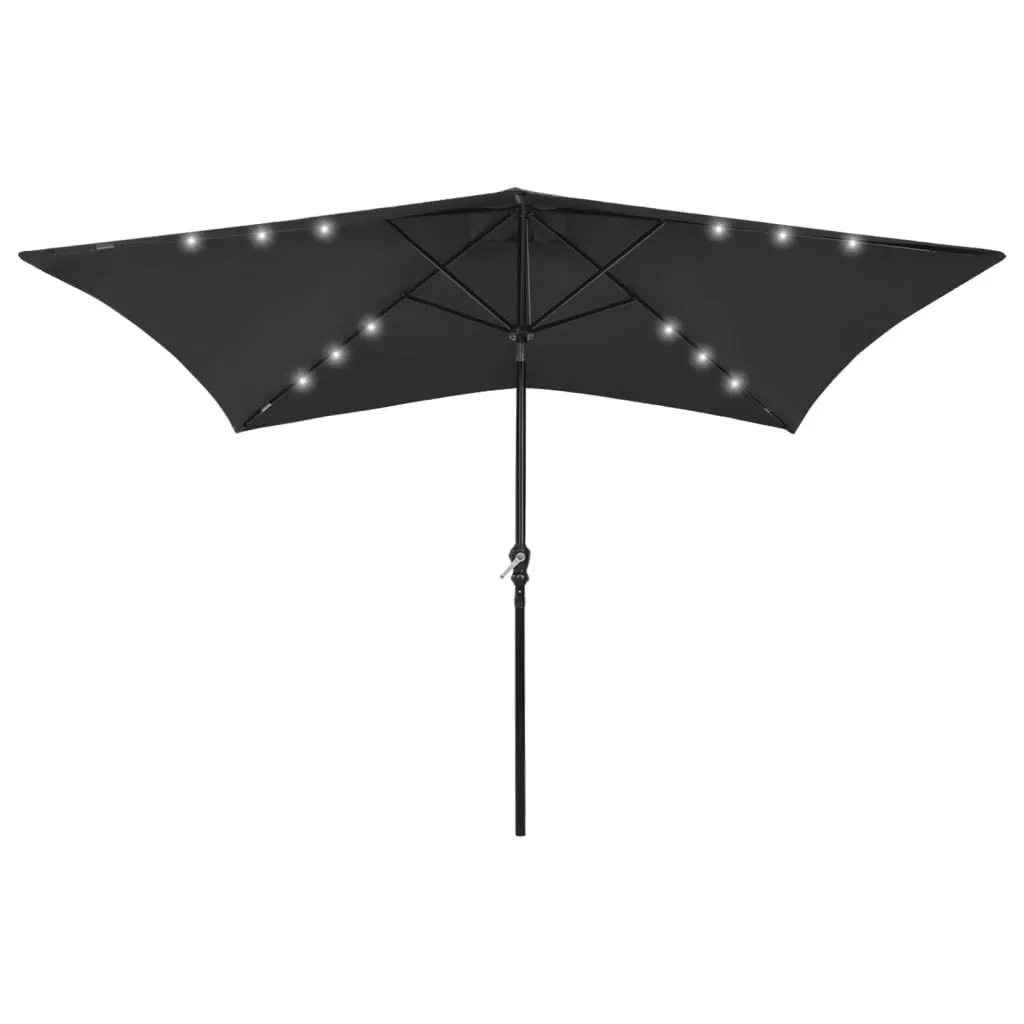 Parasol with LEDs and Steel Pole Black 2x3 m 313792