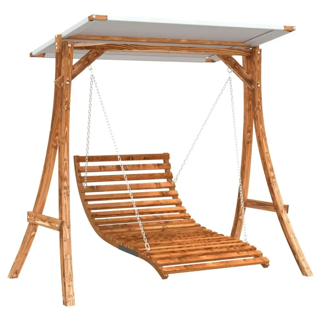 Swing Bed with Canopy Solid Wood Spruce with Teak Finish 3200619