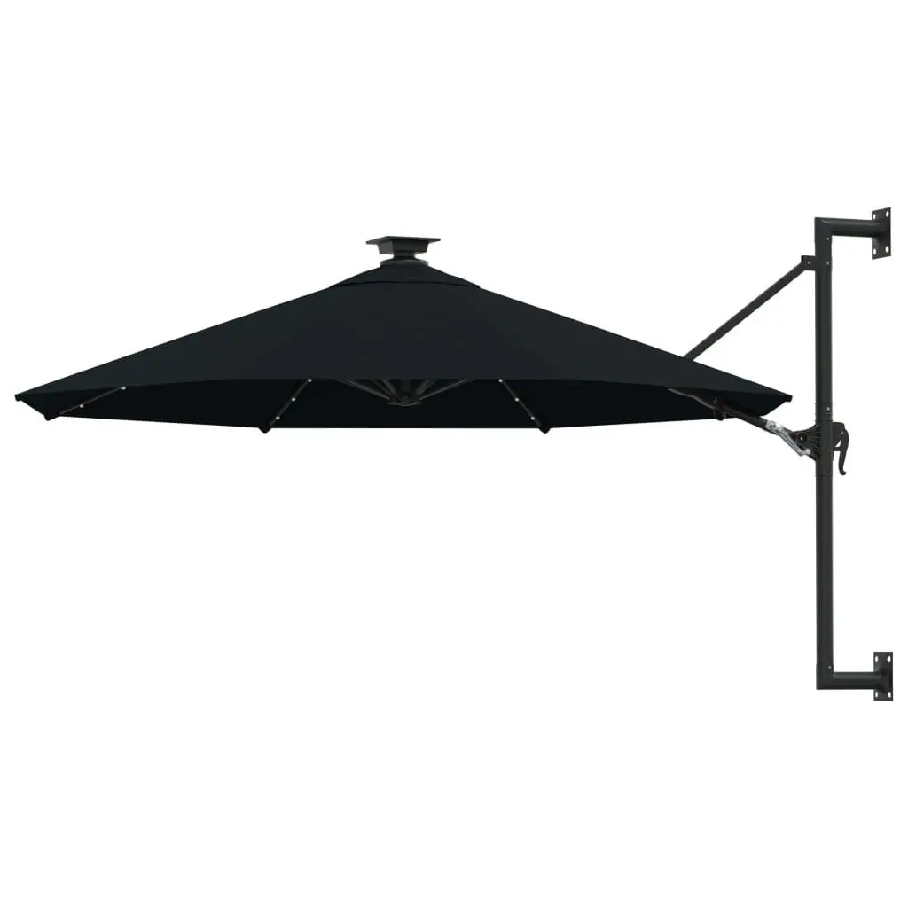 Wall-mounted Parasol with LEDs and Metal Pole 300 cm Black 312528