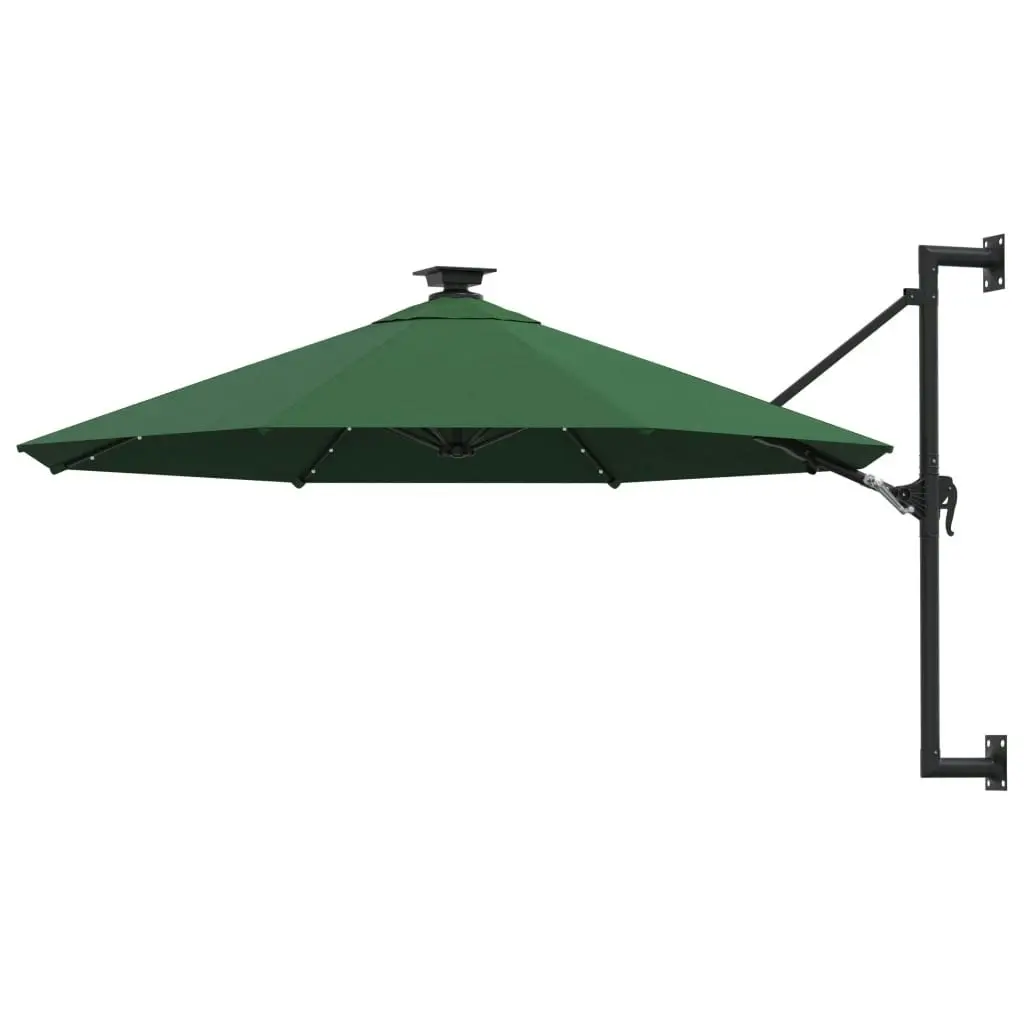 Wall-mounted Parasol with LEDs and Metal Pole 300 cm Green 312523