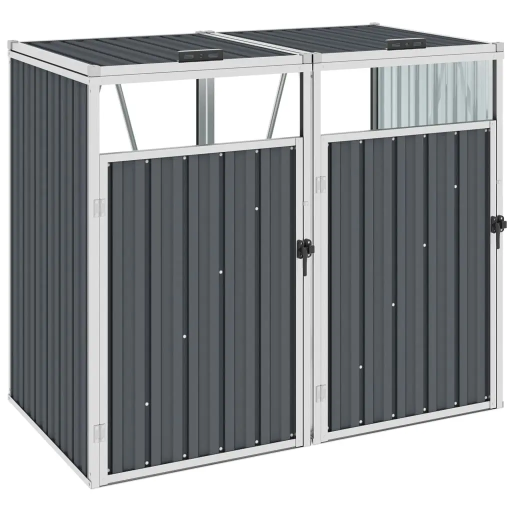 Double Garbage Bin Shed Grey 143x81x121 cm Steel 46278