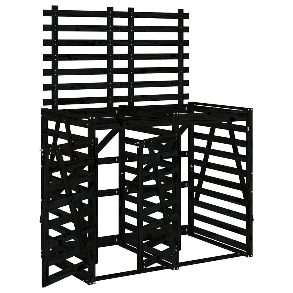 Double Wheelie Bin Storage Black Solid Wood Pine 3157689