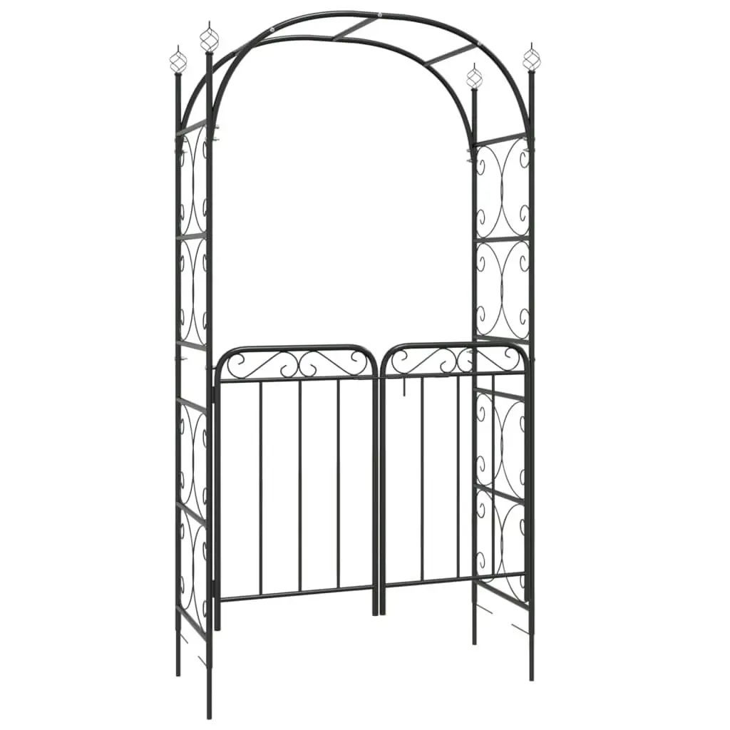 Garden Arch with Gate Black 108x45x235 cm Steel 319352