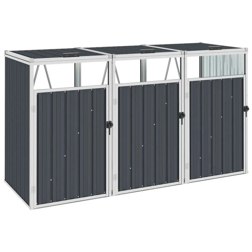 Triple Garbage Bin Shed Anthracite 213x81x121 cm Steel 46283