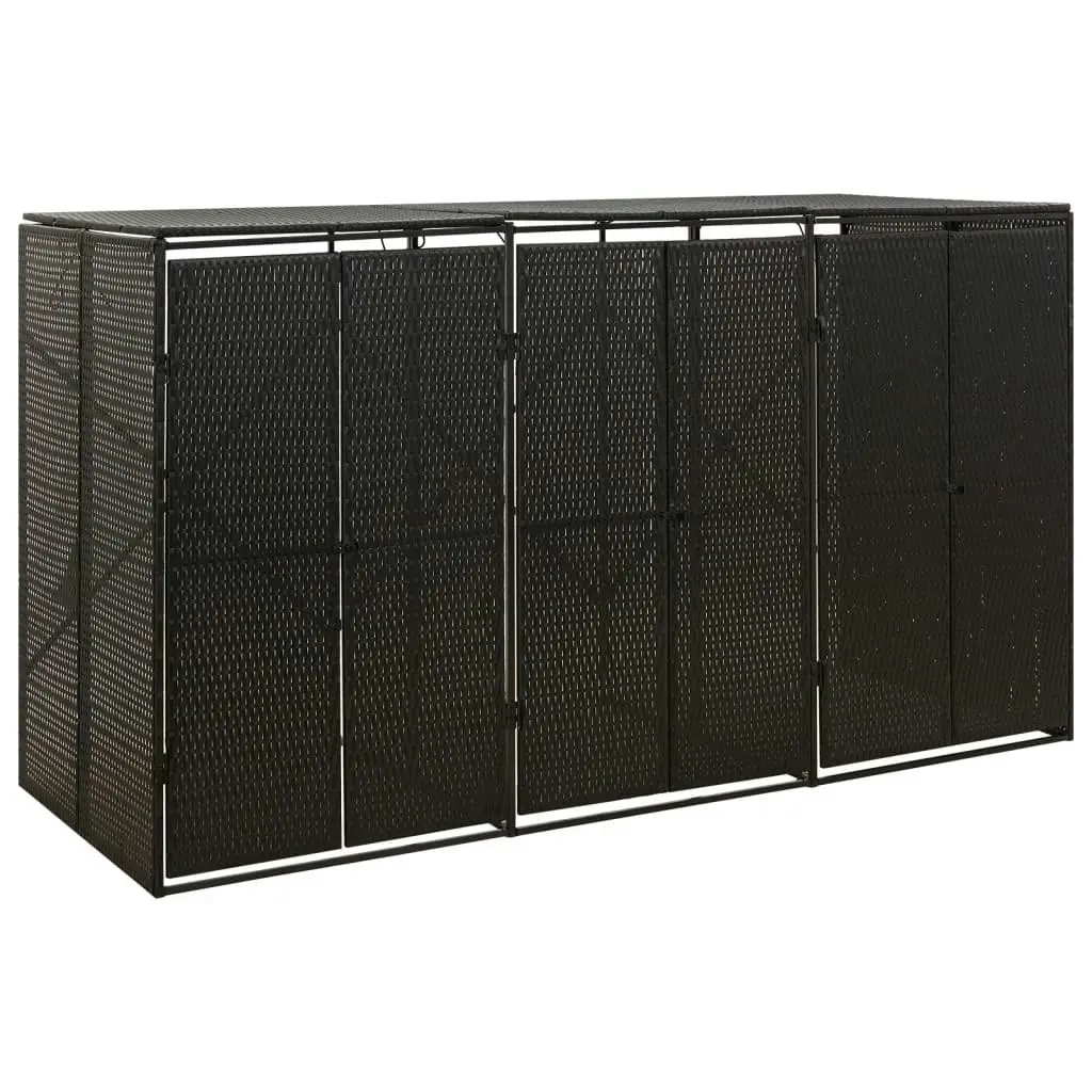 Triple Wheelie Bin Shed Black 207x80x117 cm Poly Rattan 319862