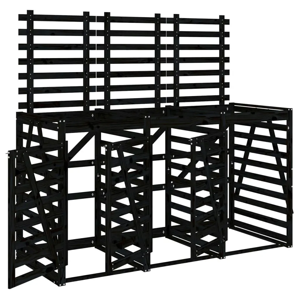 Triple Wheelie Bin Storage Black Solid Wood Pine 3157695