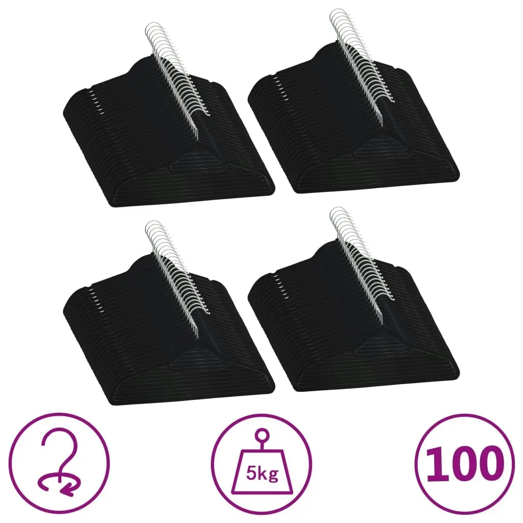 100 pcs Clothes Hanger Set Anti-slip Black Velvet 289922