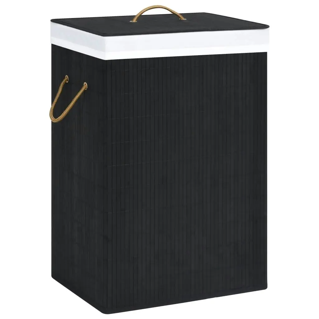 Bamboo Laundry Basket with 2 Sections Black 72 L 320745