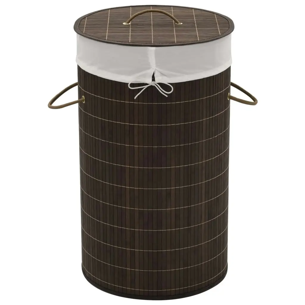 Bamboo Laundry Bin Round Dark Brown 242724