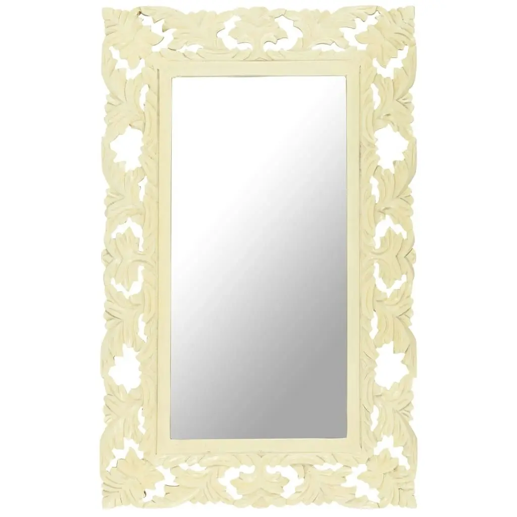 Hand Carved Mirror White 80x50 cm Solid Mango Wood 321642